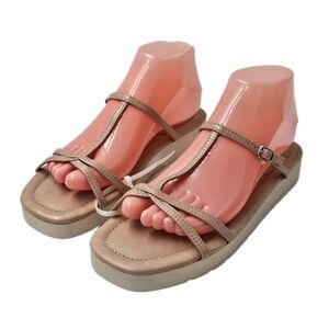 Kensie Dessie Nude Platform T Strap Sandals Square Toe Womens Size 8.5 Buckle